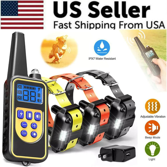 3000FT Dog Training Collar Rechargeable Waterproof Remote Shock Trainer