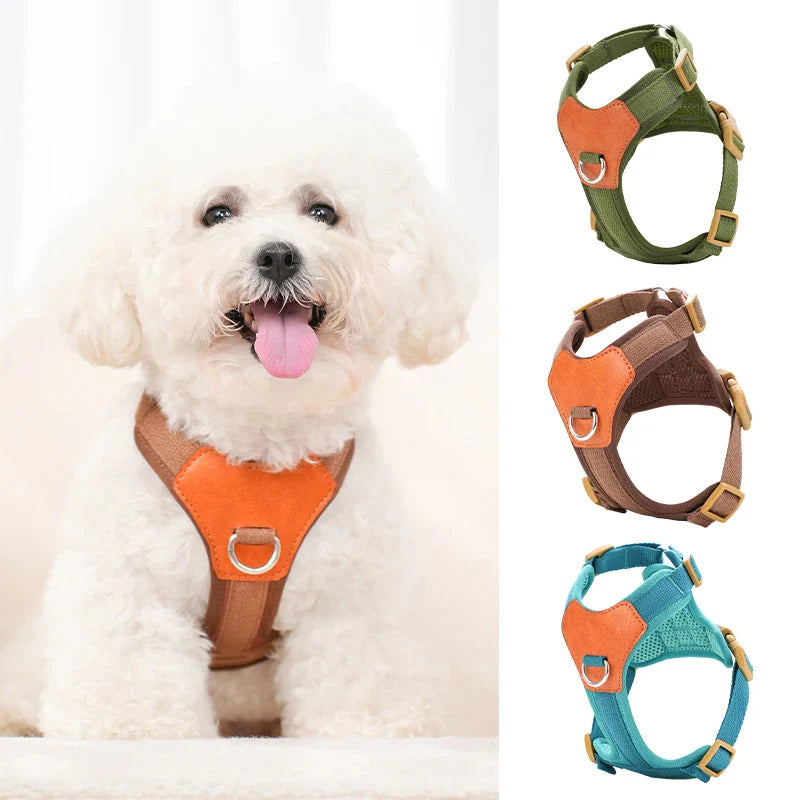 Retro Pet Harness - Adjustable PU Leather & Mesh