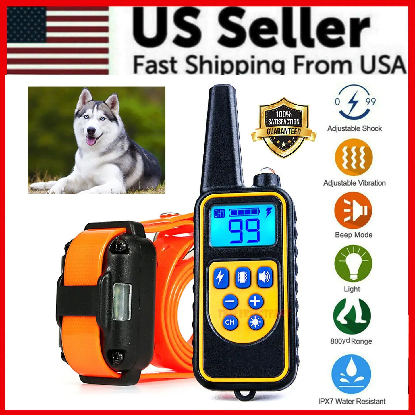 2700FT Remote Dog Shock Training Collar Rechargeable Waterproof Trainer